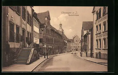 AK Ellwangen a. I., Spitalstrasse mit Buchdruckerei
