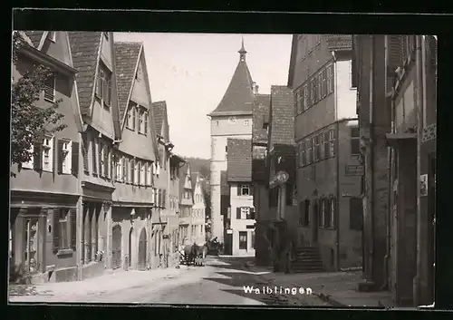 AK Waiblingen, Ortspartie mit Turm