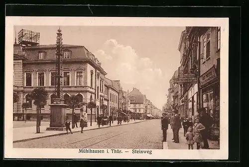 AK Mühlhausen i. Thür., Steinweg mit Geschäften