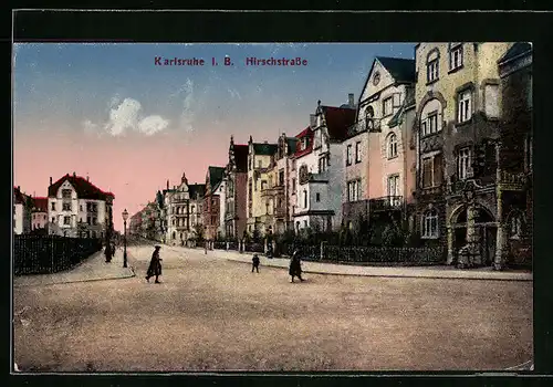 AK Karlsruhe i. B., Hirschstrasse mit Passanten