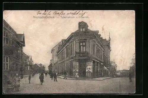 AK Wermelskirchen, Telegrafenstrasse und Kölnerstrasse mit Tapetenhaus