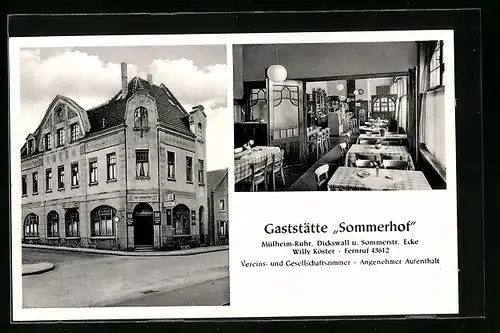 AK Mülheim /Ruhr, Gasthaus Sommerhof, Ecke Dickswall und Sommerstrasse, Innenansicht