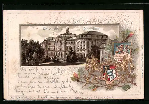 Passepartout-Lithographie Erlangen, Collegienhaus, Wappen