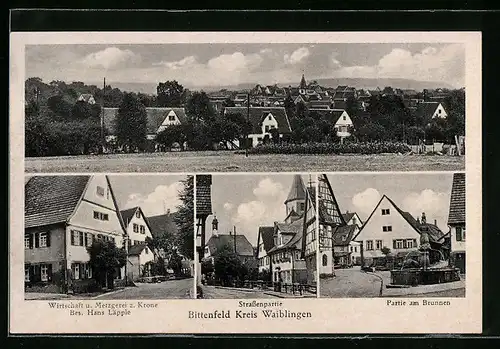 AK Bittenfeld /Kreis Waiblingen, Panorama, Strassenpartie, Gasthaus zur Krone