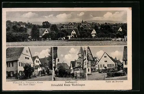 AK Bittenfeld /Kreis Waiblingen, Panorama, Partie am Brunnen, Gasthaus zur Krone
