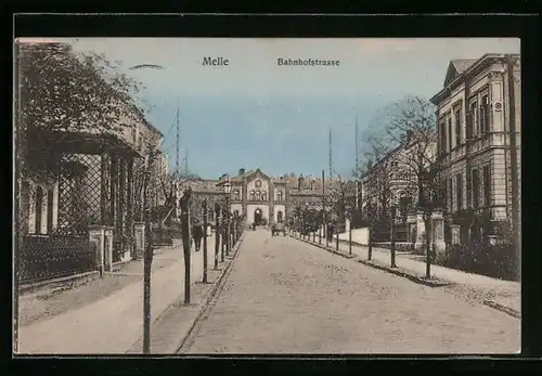 AK Melle, Partie in der Bahnhofstrasse mit Blick auf den Bahnhof