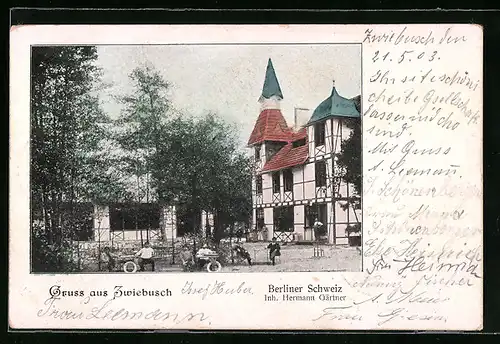 AK Zwiebusch, Gasthaus Berliner Schweiz mit Garten
