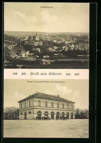 AK Altkirch, Totalansicht und Xaver Jourdain-Platz mit Kornhaus