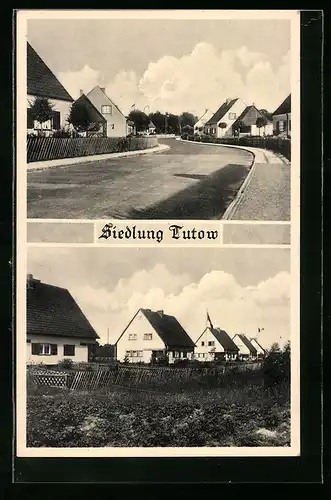 AK Tutow, Strassenpartie und Häuser der Siedlung