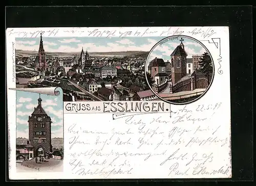 Lithographie Esslingen, Maillen-Treppe, Pliensauthor, Panorama