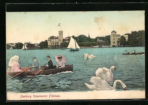 AK Hamburg, Gasthaus Uhlenhorster Fährhaus mit Boot