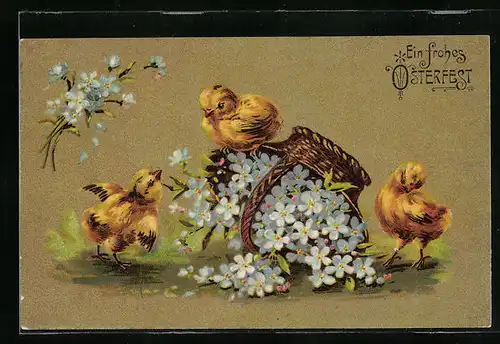 Präge-AK Osterküken mit Veilchen