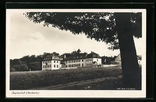 AK Rüdesheim a. Rhein, Hotel Jagdschloss Niederwald mit Park