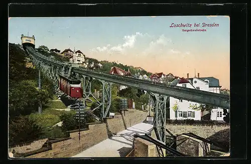 AK Dresden-Loschwitz, Bergschwebebahn mit Bergstation