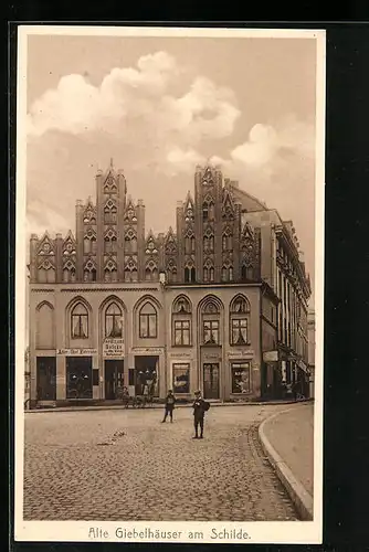 AK Rostock, Alte Giebelhäuser am Schilde