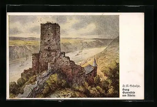 Künstler-AK Hans Rudolf Schulze: Burg Gutenfels am Rhein