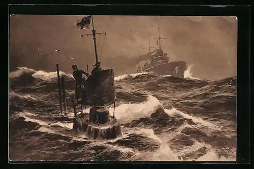Künstler-AK Willy Stoewer: Unterseeboot in der Nordsee Auf der Wacht