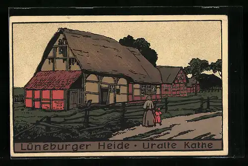 Steindruck-AK Uralte Kathe in der Lüneburger Heide