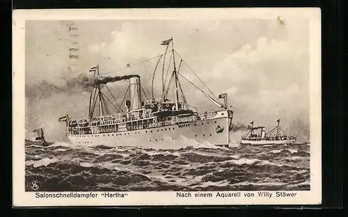 Künstler-AK Willy Stoewer: Salonschnelldampfer Hertha auf hoher See