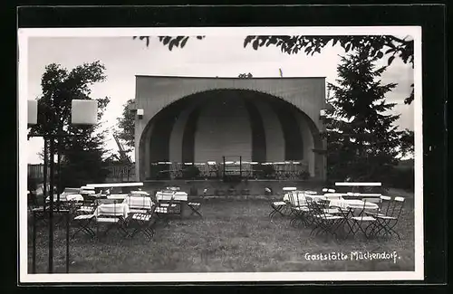 Foto-AK Mückendorf, Konzertbühne des Gasthauses Mückendorf