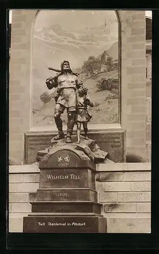 AK Altdorf, Tell-Denkmal mit Wandgemälde