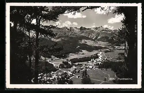 AK Pontresina, Ortsansicht aus der Vogelschau