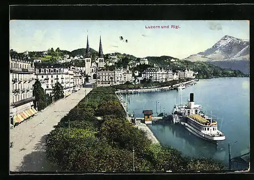 AK Luzern, Ortsansicht mit Rigi