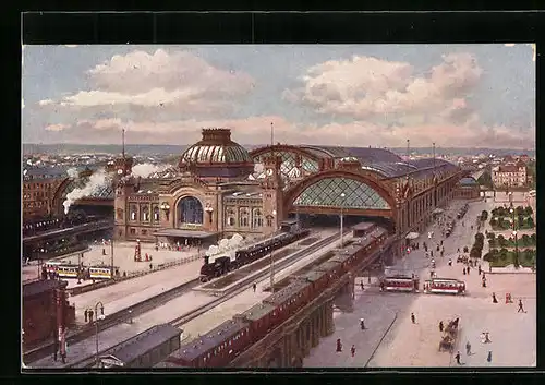 AK Dresden, Strassenbahnen am Hauptbahnhof