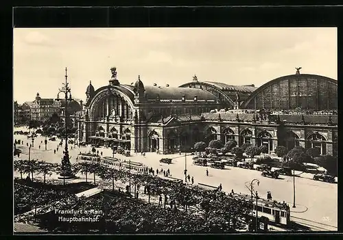 AK Frankfurt a. M., Strassenbahnen am Hauptbahnhof