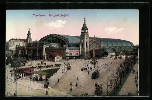 AK Hamburg-St.Georg, Strassenbahnen am Hauptbahnhof