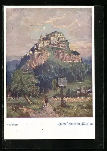 Künstler-AK Hochosterwitz, Panoramablick auf die Burg