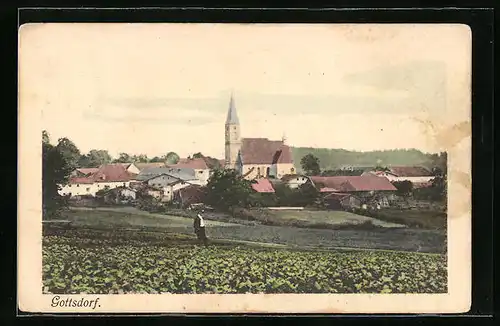 AK Gottsdorf, Ortspartie mit Kirche