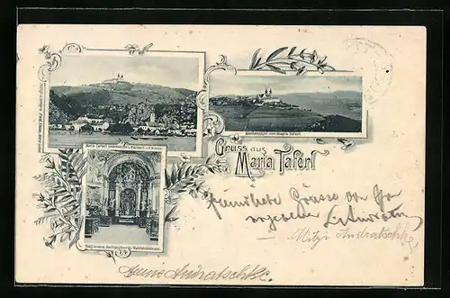 AK Marbach a. d. Donau, Inneres der Wallfahrtskirche, Teilansicht mit Maria Taferl, Maria Taferl Nordansicht