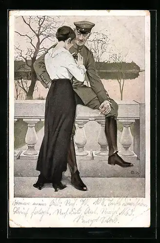 Künstler-AK Brynolf Wennerberg: Auf Urlaub, Soldat und junge Dame