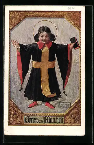 Künstler-AK Richard Wagner: Münchener Kindl mit ausgebreiteten Armen