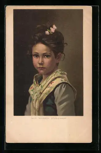 Künstler-AK Mizi Wunsch: Portrait eines Mädchens mit ernstem Blick