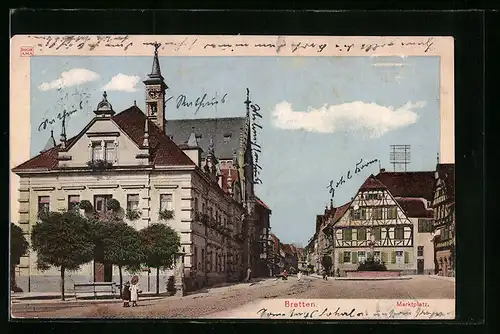 Künstler-AK Bretten, Ortspartie mit dem Marktplatz