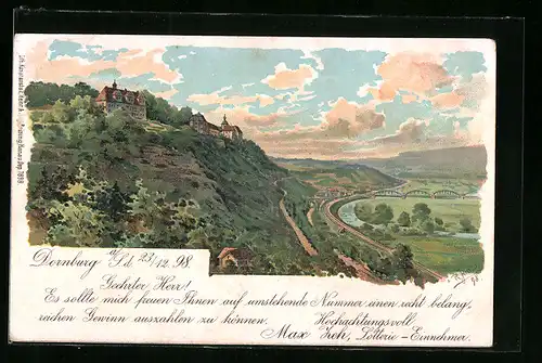 Lithographie Dornburg /Saale, Ortsansicht mit Brücken und Fluss