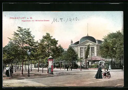 AK Frankfurt a. M., Hippodrom mit Wilhelms-Strasse und Litfasssäule