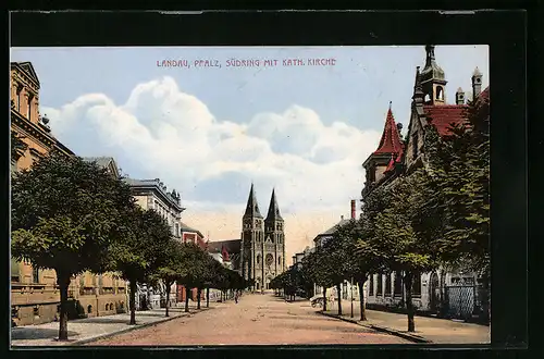 AK Landau i. Pfalz, Südring mit kath. Kirche