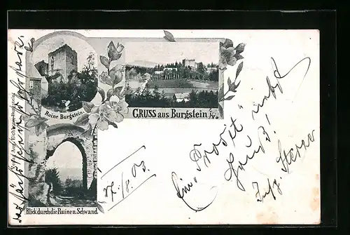 AK Burgstein, Ruine und Blick durch die Ruinen Schwand
