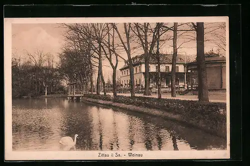 AK Zittau i. Sa., Flusspartie mit Gasthaus Weinau
