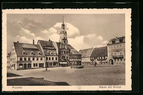 AK Pulsnitz, Markt mit Kirche