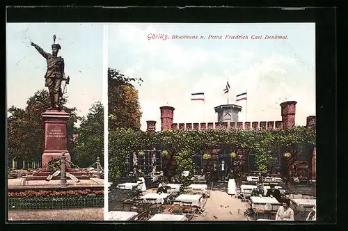 AK Görlitz, Blockhaus und Prinz Friedrich Carl Denkmal