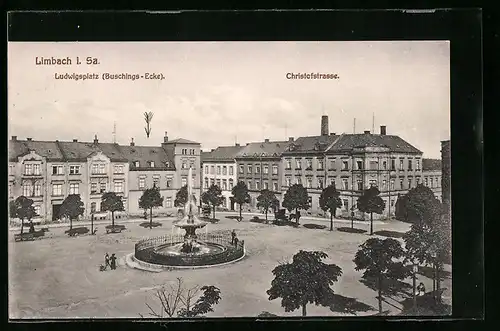 AK Limbach i. Sa., Ludwigsplatz und Christofstrasse