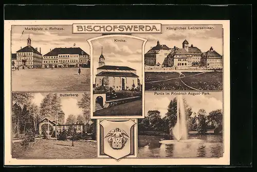 AK Bischofswerda, Marktplatz und Rathaus, Kirche und Butterberg