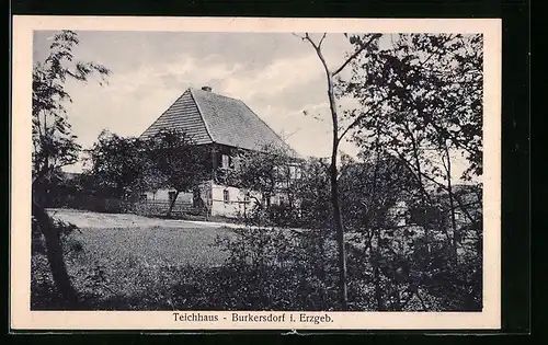 AK Burkersdorf i. Erzgeb., Blick auf das Teichhaus