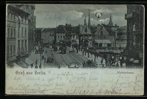 Mondschein-AK Berlin, Mühlendamm im Vollmondlicht