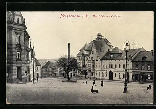 AK Netzschkau i. V., Marktplatz mit Rathaus