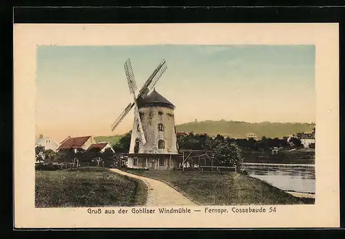 AK Cossebaude, Gohliser Windmühle mit Promenadenweg und Wasserblick